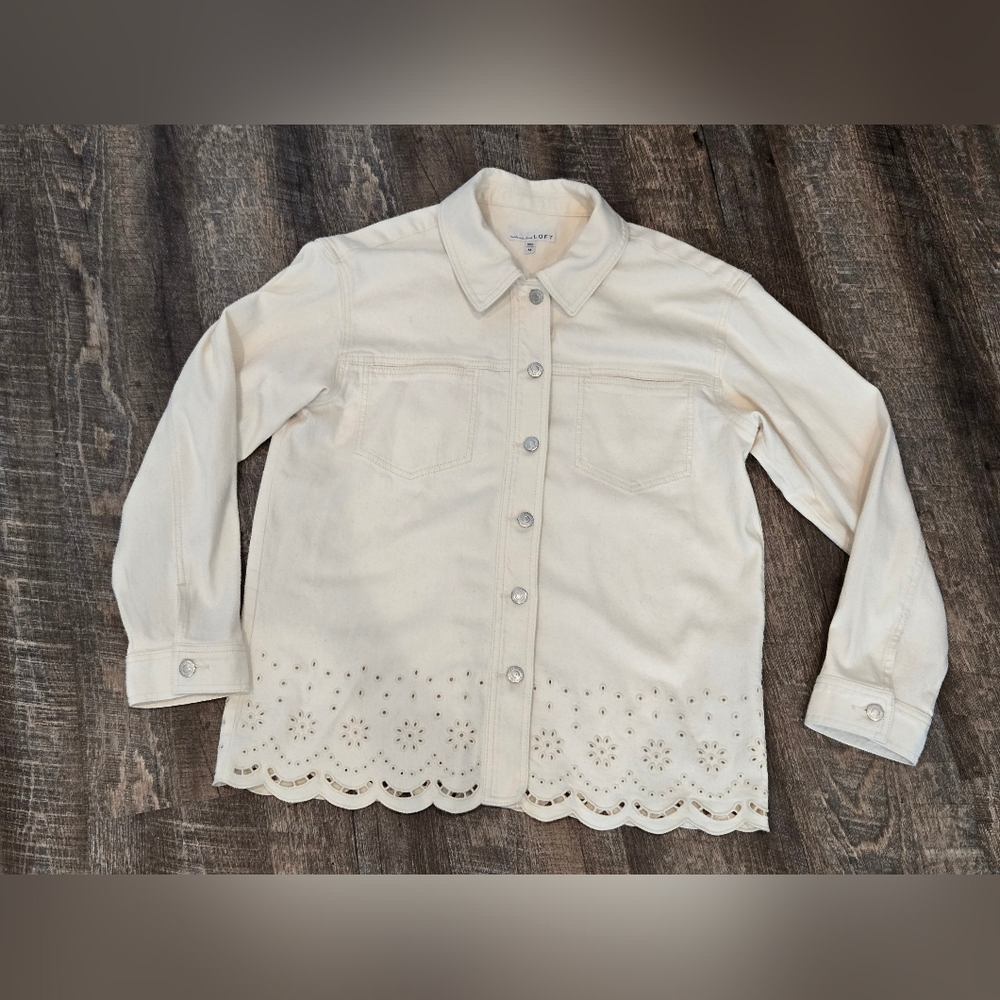Loft Denim Eyelet Jacket, Size Medium - Picture 5 of 7